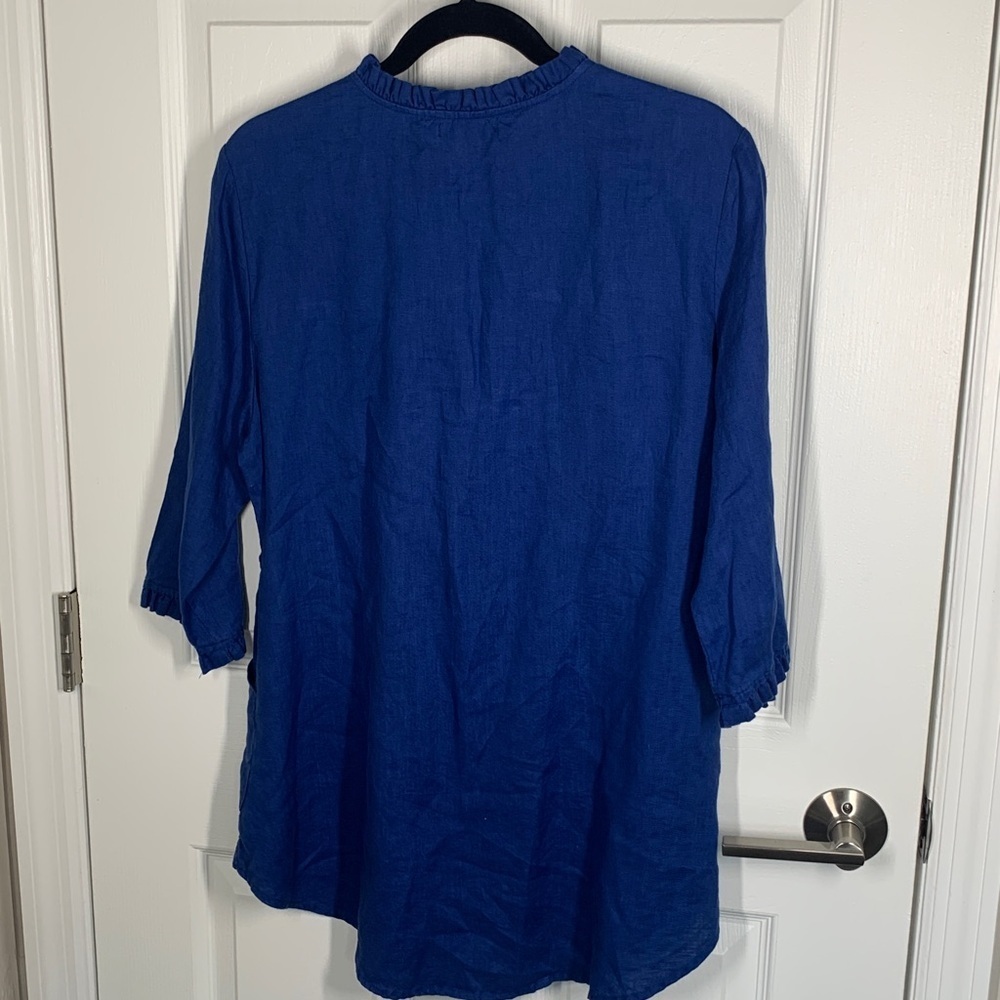 For Cynthia blue linen tunic top with pockets size large - Picture 2 of 9